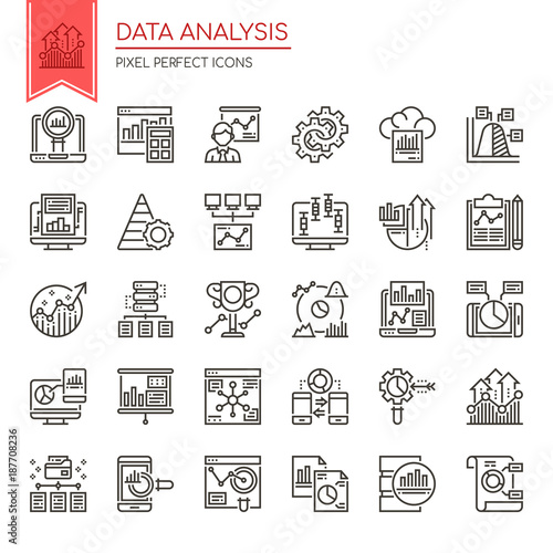 Data Analysis , Thin Line and Pixel Perfect Icons.