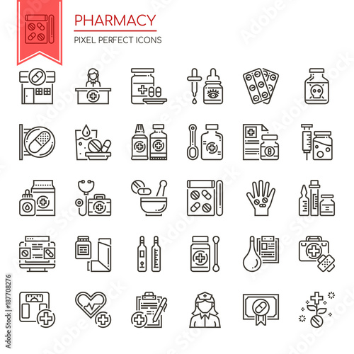 Pharmacy Elements , Thin Line and Pixel Perfect Icons.