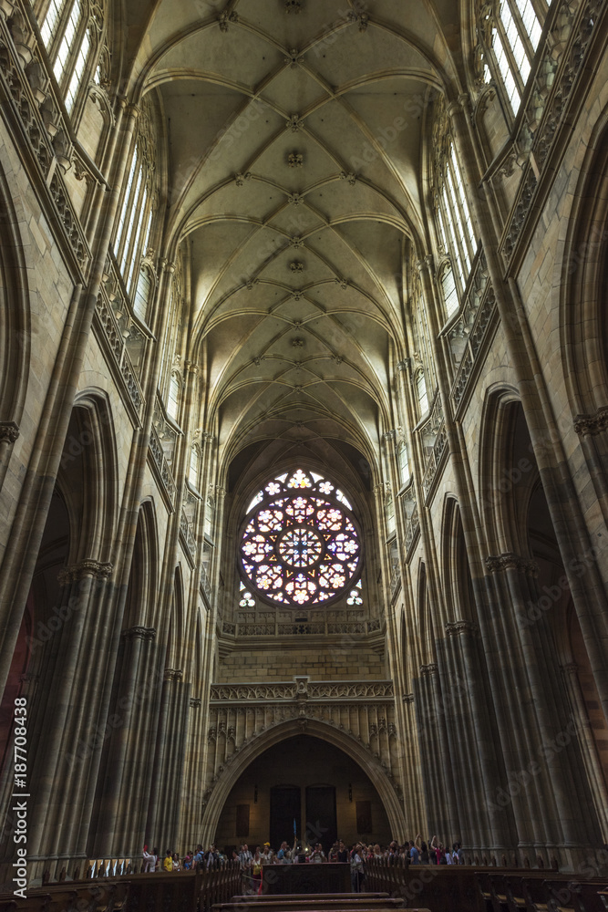 PRAGUE, CZECH REPUBLIC - JUNE 25,2016: Interior of St. Vitus Cathedral at Prague Castle. Prague, Czech Republic..
