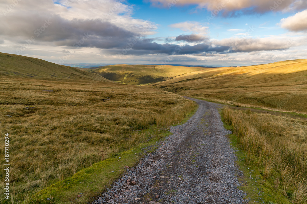 Landscape in the Brecon Beacons National Park on the way to Llyn y Fan Fach in Carmarthenshire, Dyfed, Wales, UK