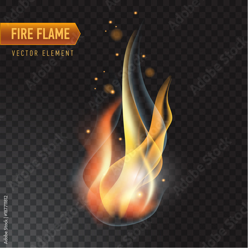 Realistic burning fire flame, vector effect with transparency. photo