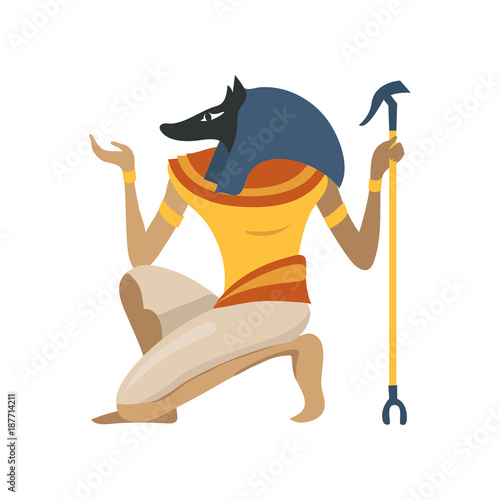 Anubis, an ancient Egyptian god, symbol of traditional Egyptian culture cartoon vector Illustration