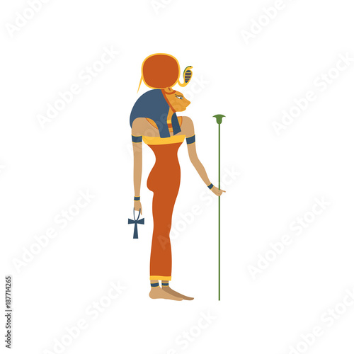 Hathor, ancient Goddess of love, symbol of traditional Egyptian culture cartoon vector Illustration