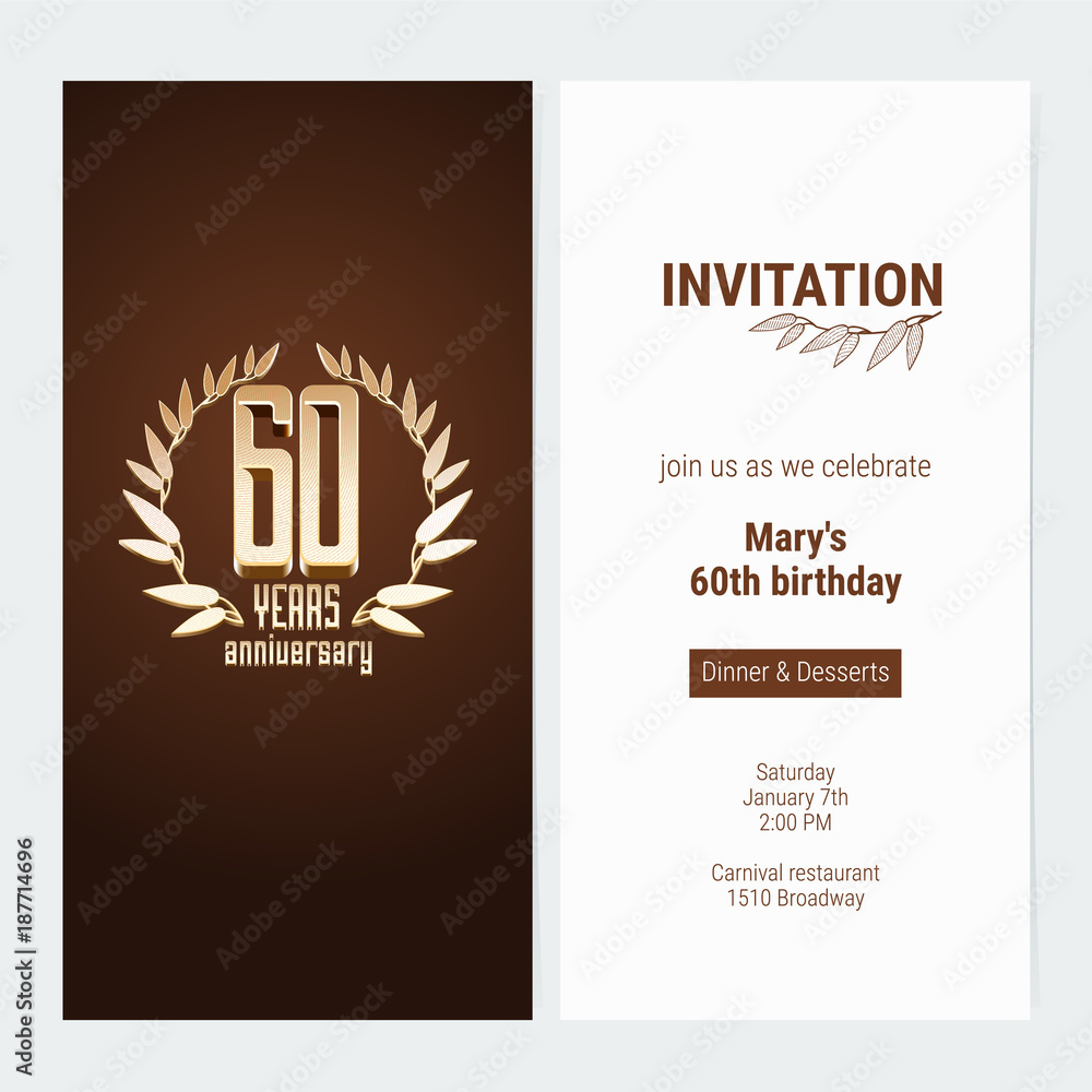 60 years anniversary invitation to celebrate the event vector illustration