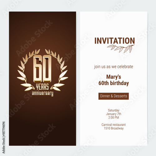 60 years anniversary invitation to celebrate the event vector illustration