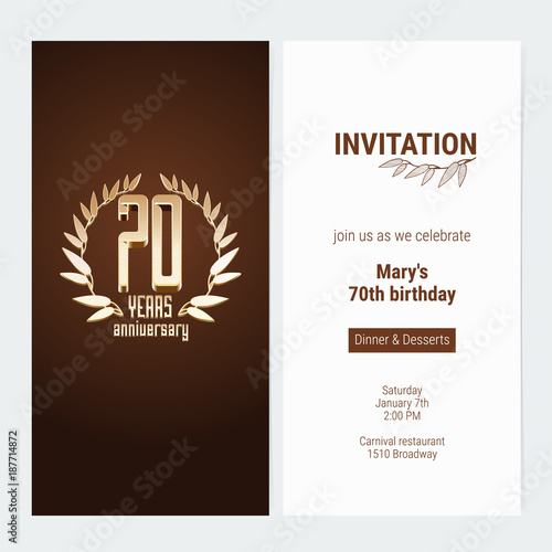 70 years anniversary invitation to celebrate the event vector illustration