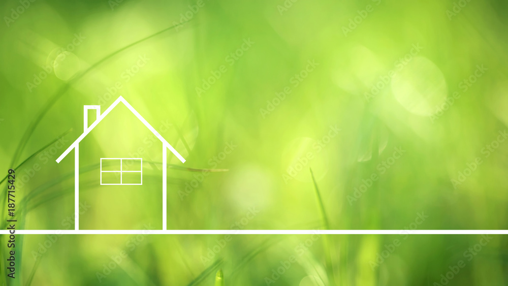 Conceptual eco friendly home healthy living copy space background on blurred sunny meadow texture. Conceptual eco friendly home healthy living copy space background on blurred sunny meadow texture.