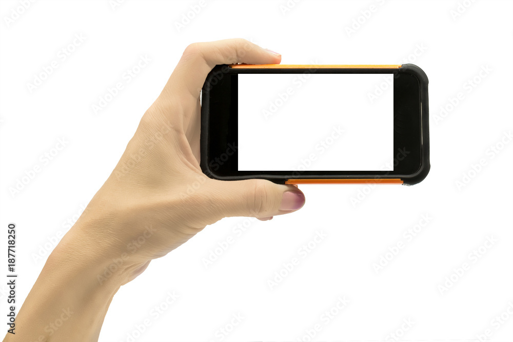 Hand holding mobile smart phone Hand holding mobile smart phone