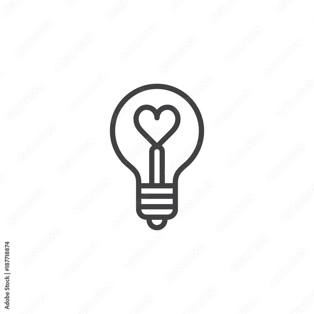 Heart shape in a light bulb line icon, outline vector sign, linear style pictogram isolated on white. Love symbol, logo illustration. Editable stroke Heart shape in a light bulb line icon, outline vector sign, linear style pictogram isolated on white. Love symbol, logo illustration. Editable stroke