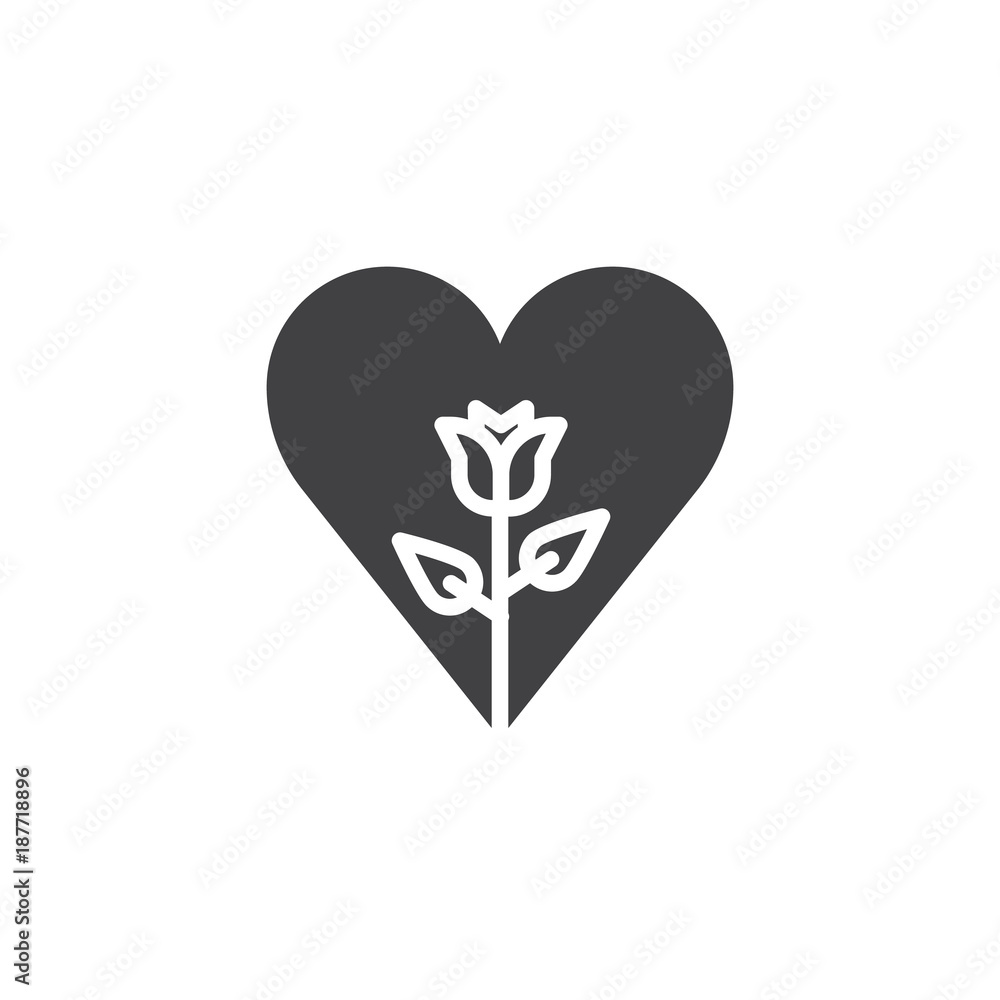 Flower in heart icon vector, filled flat sign, solid pictogram isolated on white. Happy valentines day symbol, logo illustration. Flower in heart icon vector, filled flat sign, solid pictogram isolated on white. Happy valentines day symbol, logo illustration.
