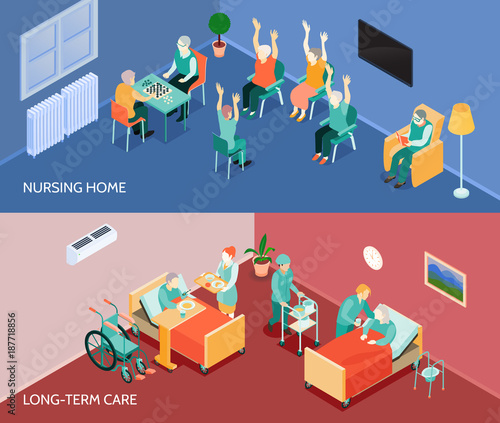 Nursing Home Isometric Horizontal Banners