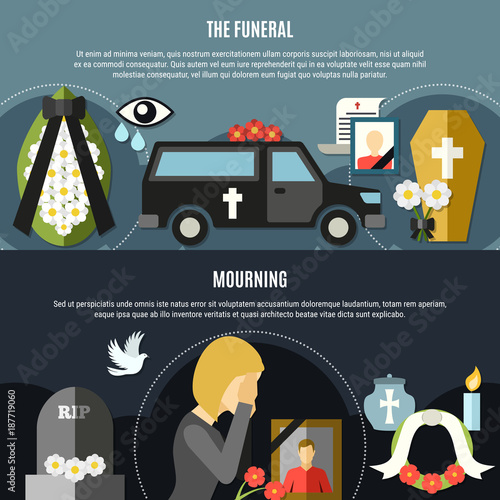 Funeral And Mourning  Banners Set