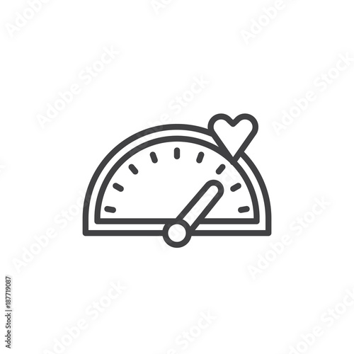 Love meter speedometer line icon, outline vector sign, linear style pictogram isolated on white. Symbol, logo illustration. Editable stroke