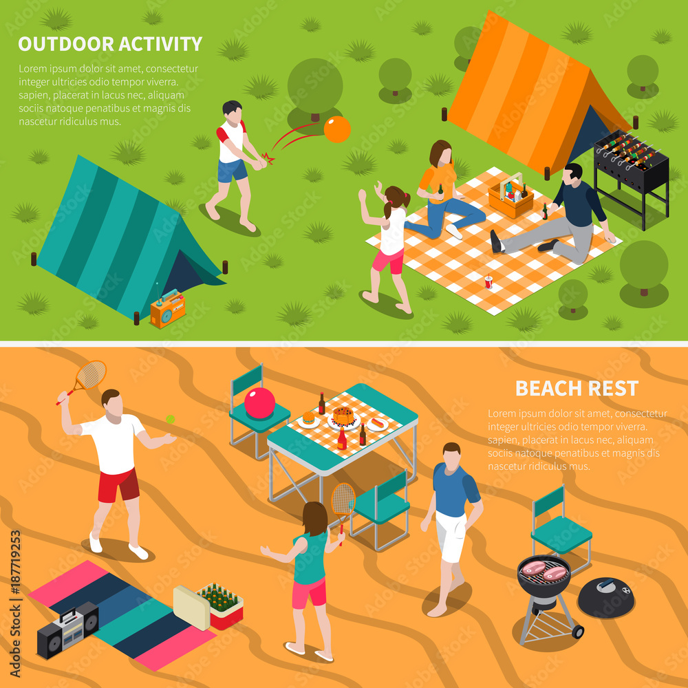 Summer Outdoor Activity People Banner Set