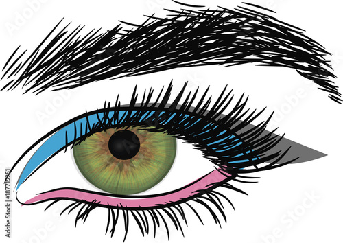 Green eye. Beautiful female eye. Vector sketch.