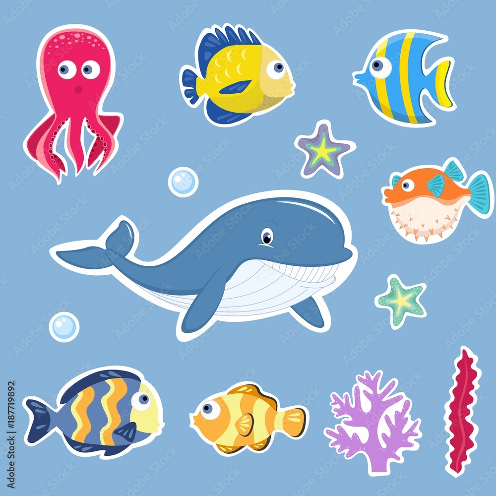 Fish And Marine Animals Cartoon Set Fish And Marine Animals Cartoon Set