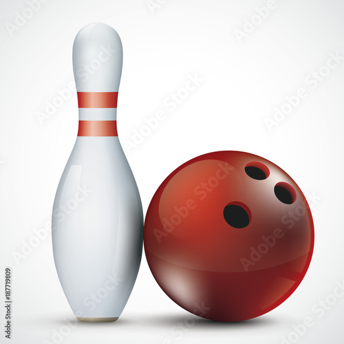 Bowling Pin Red Ball White Background