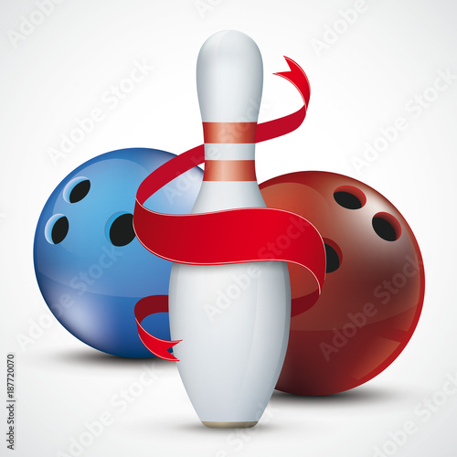 Bowling Pin Balls Red Ribbon