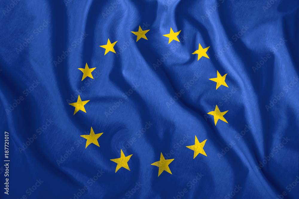 Full frame background of European Union flag blowing in the wind Full frame background of European Union flag blowing in the wind