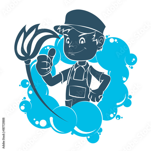 Cleaning worker with a tool