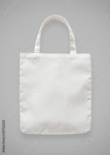 Canvas tote bag mockup blank white eco shopping sack template made of fabric cloth isolated on grey background (clipping path) for bagging mock-up design