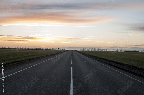 road and sunny sunset