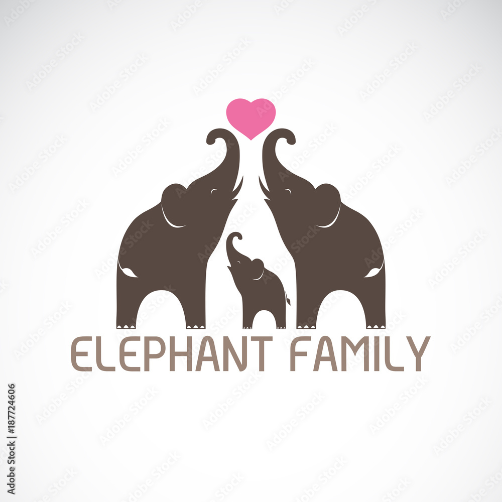 Naklejka premium Vector of family elephants and pink heart on white background, Wild Animals, Easy editable layered vector illustration.