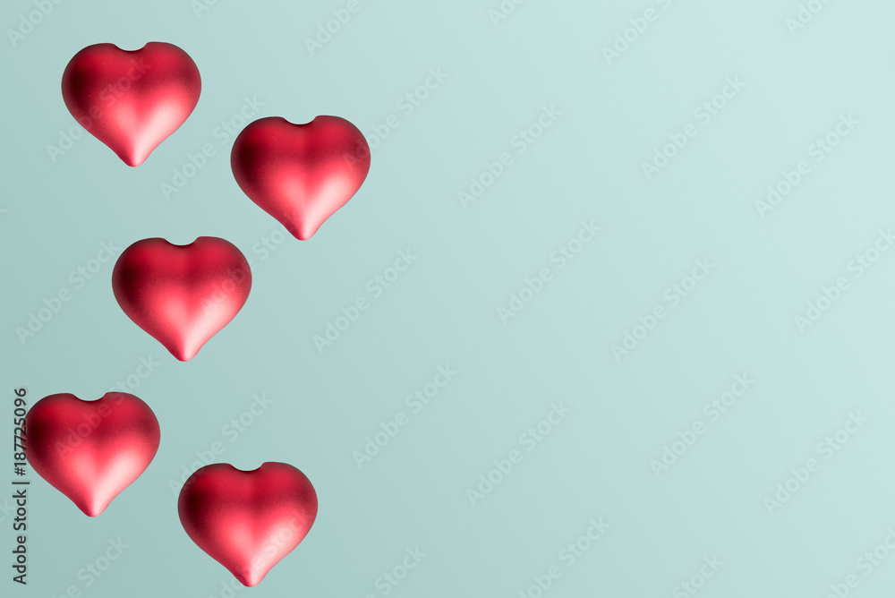 Valentine hearts on a plain pastel background