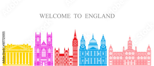 England set. Isolated England architecture on white background