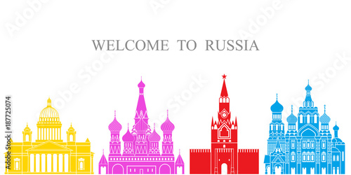 Russia set. Isolated Russia architecture on white background