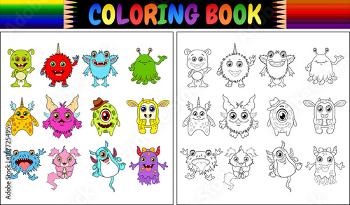 Coloring book with monsters cartoon collection