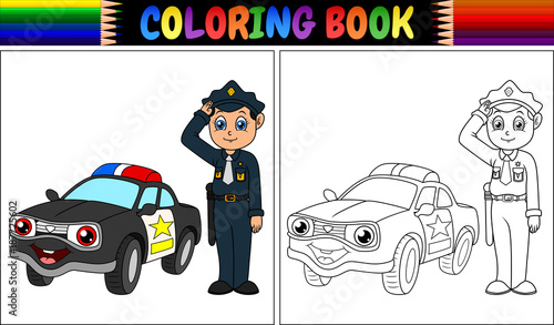 Coloring book with policeman and police car