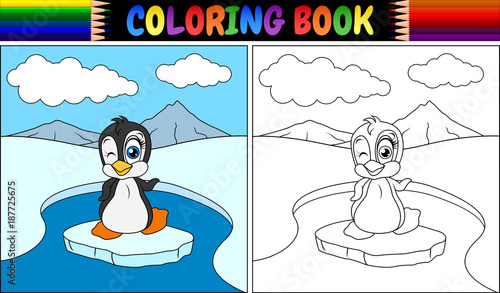 Coloring book with penguin bird