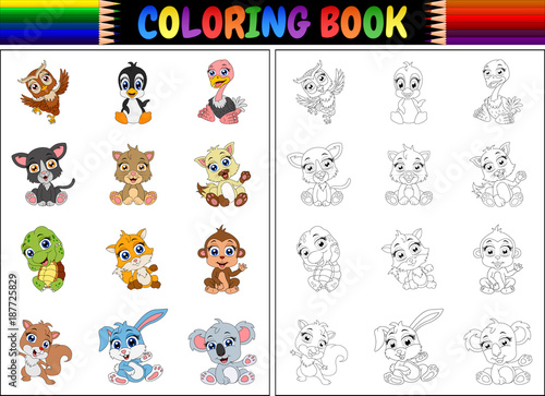 Canvas Print Coloring book with animals cartoon collection