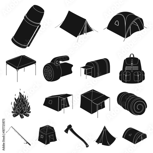 Different kinds of tents black icons in set collection for design. Temporary shelter and housing vector symbol stock web illustration.