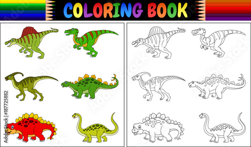 Coloring book with dinosaur cartoon collection