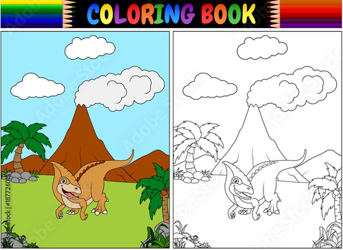 Coloring book with parasaurolophus cartoon