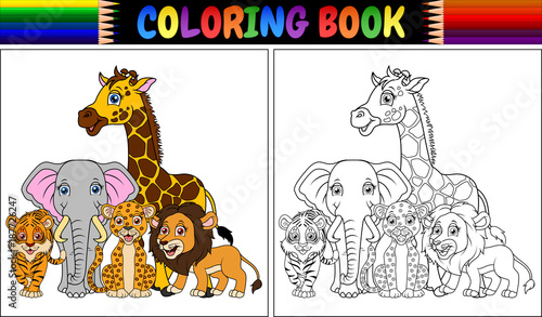 Coloring book with cute african animals