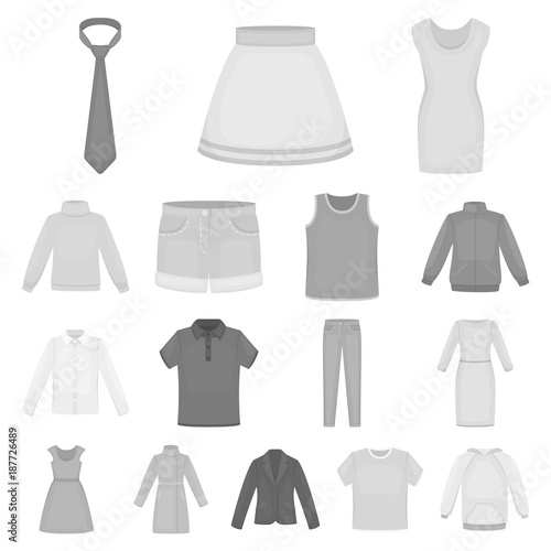 Different kinds of clothes monochrome icons in set collection for design. Clothes and style vector symbol stock web illustration.