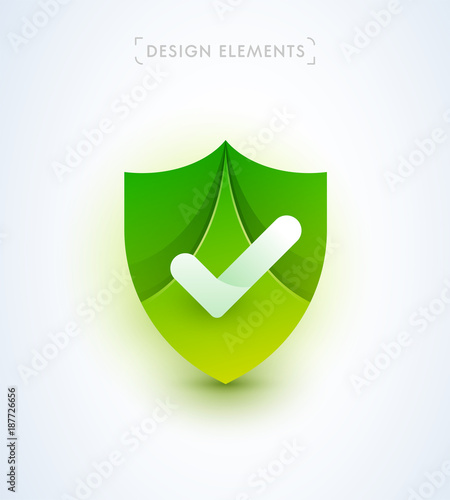 Shield protection illustration. Safety check mark icon. Material design flat style. Anti virus