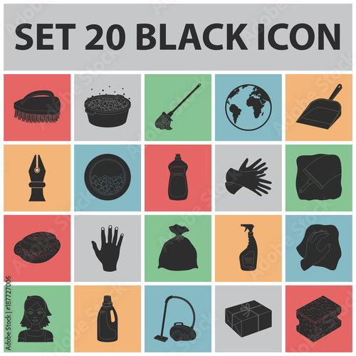 Cleaning and maid black icons in set collection for design. Equipment for cleaning vector symbol stock web illustration.