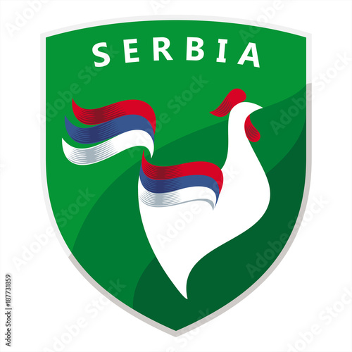 Петух, флаг Сербии, Эмблема на зеленом щите, иллюстрация, вектор 