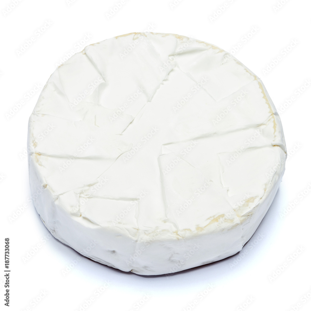 Round brie or camambert cheese on a white background Round brie or camambert cheese on a white background