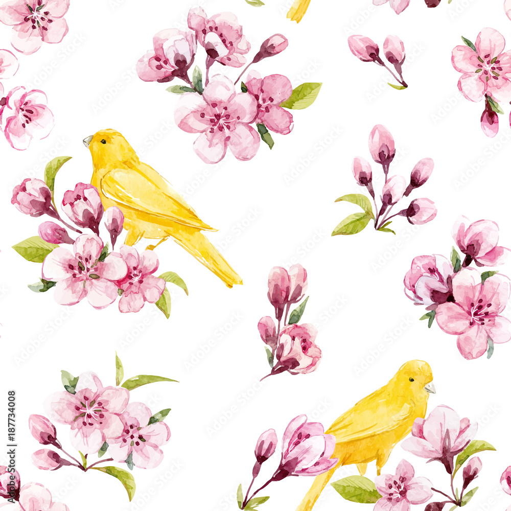 Watercolor spring floral vector pattern