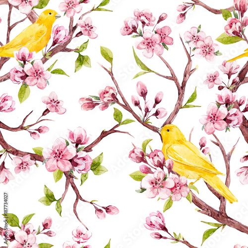 Watercolor spring floral vector pattern © zenina