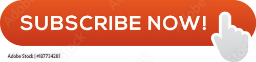 Red Subscribe Now Button with Gray Hand Cursor, Vector Image