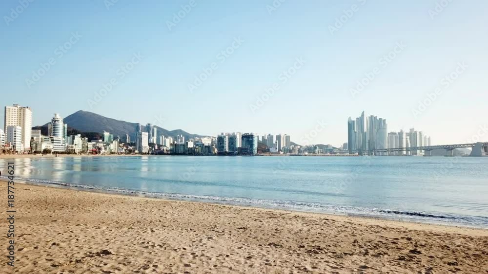 Gwangan Bridge and Haeundae aerial view at Sunrise, Busan, South Korea. Gwangan Bridge and Haeundae aerial view at Sunrise, Busan, South Korea.
