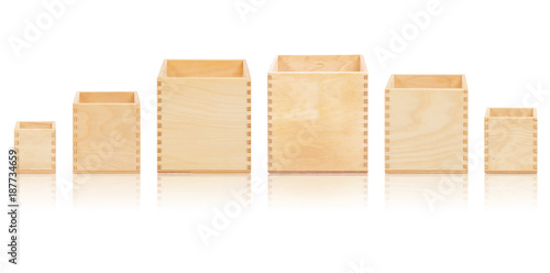 Wooden open boxes