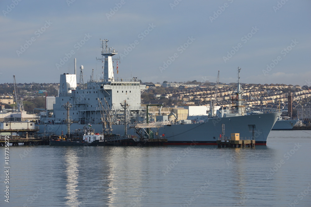 HMS Scott, Antarctic Survey Ship, receiving fuel at Devonport Naval Base, Plymouth.