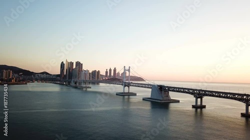Wallpaper Mural Gwangan Bridge and Haeundae aerial view at Sunrise, Busan, South Korea. Torontodigital.ca